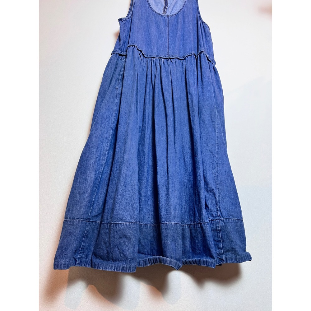 Free People Denim Midi Dress Medium Blue Scoop Neck Sleeveless Pocketed Boho M - Picture 7 of 7